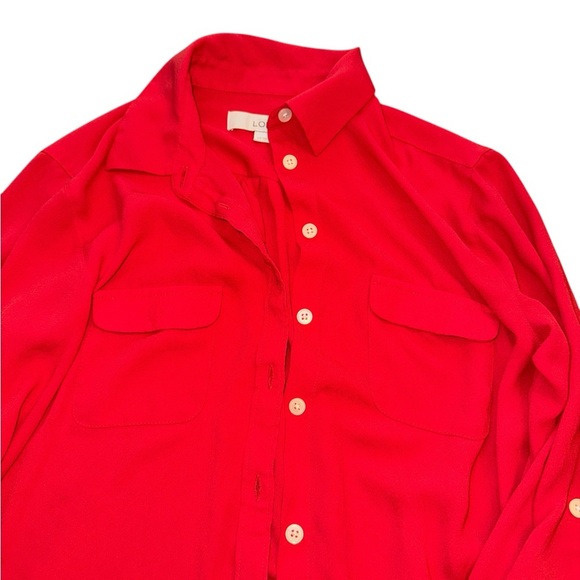 LOFT Red Casual Button Down Shirt with Classic Collar - Picture 3 of 5